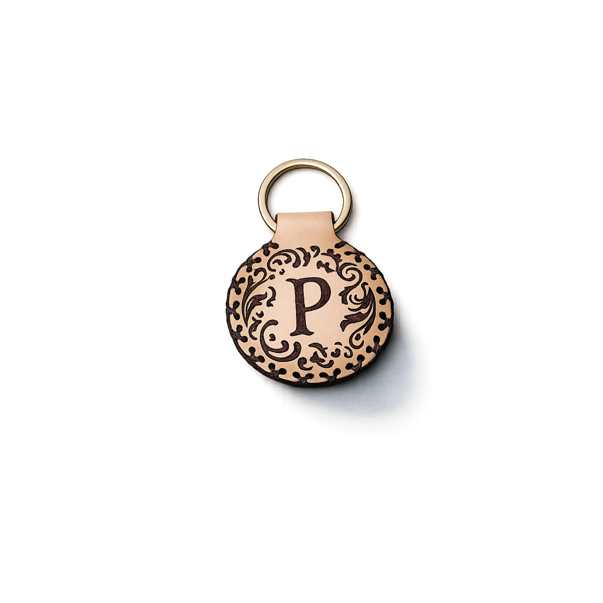 Dual-Sided Monogram & Hieroglyphic Leather Key Ring